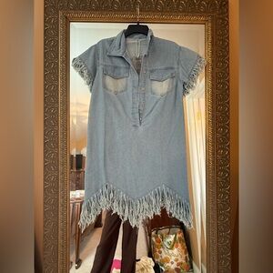 Fringe Denim Tunic Dress